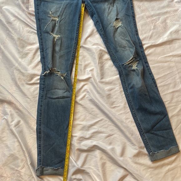 Hollister 27 Regular High Waisted Skinny Distressed Ripped Dark Blue Jeans - Picture 9 of 10